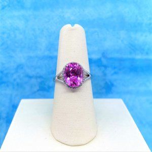 14K Gold Created Pink Sapphire & Diamond Ring